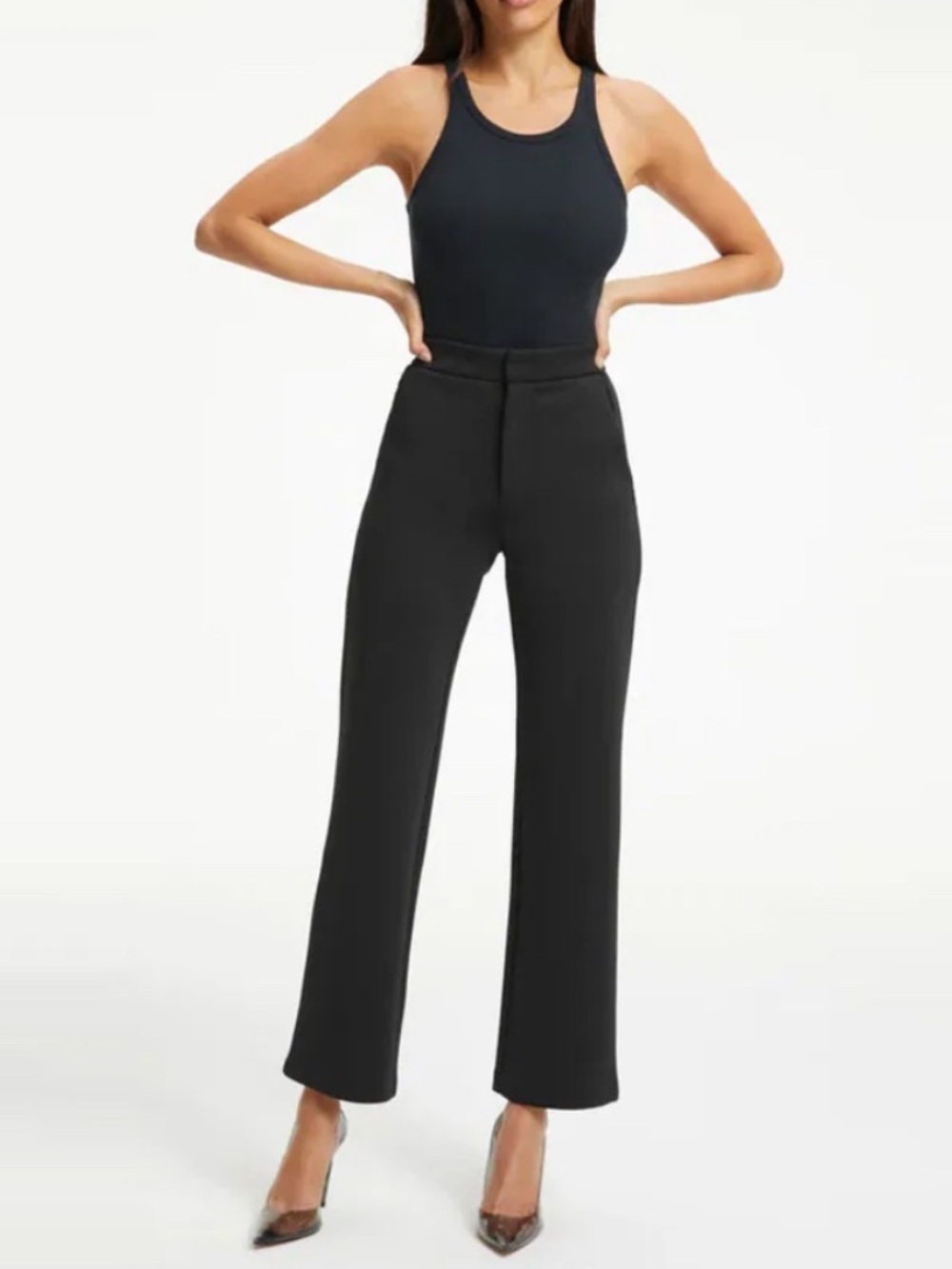 Good American Scuba Cropped Straight Trouser Pants Black Women’s Size 8 or 29